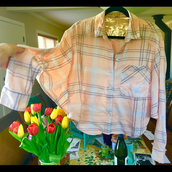 Free People Cotton Cropped Shirt Ivory Medium - Picture 2 of 7